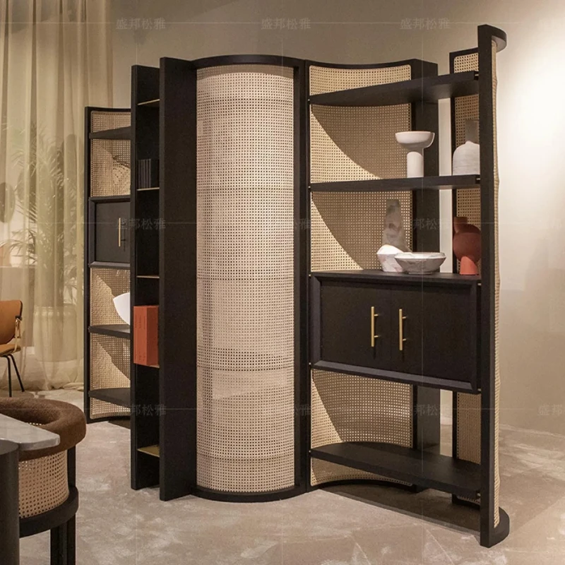X-S  light luxury rattan bookshelf living room floor modern high-end creative screen HG