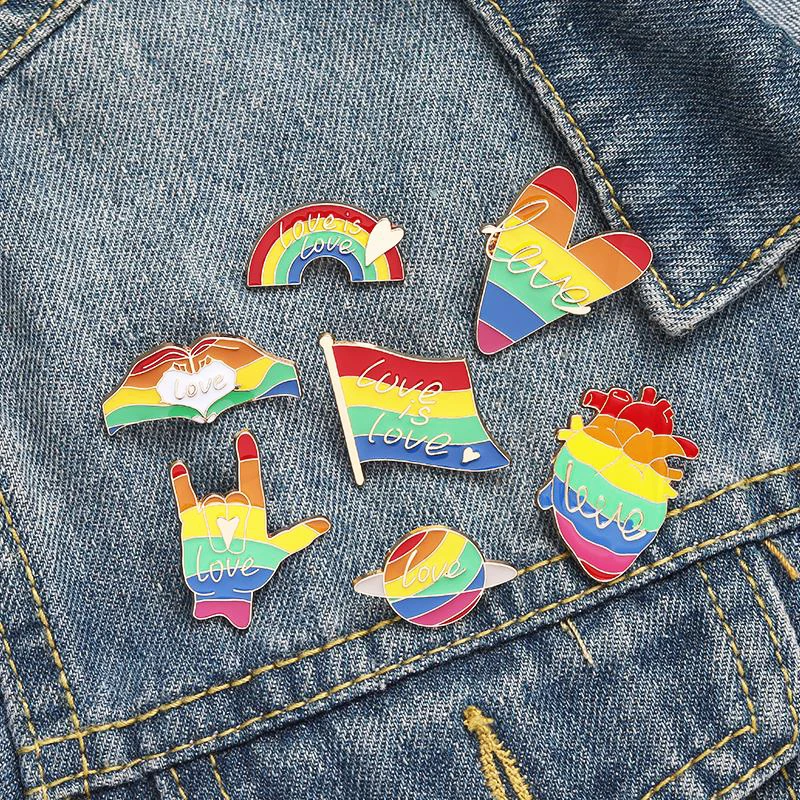 Flag Pines Bag Clothes Lapel Pins Partner Lovers Badge Jewelry Gift for Friends Love is Love Rainbow Enamel Brooch Custom GLBT