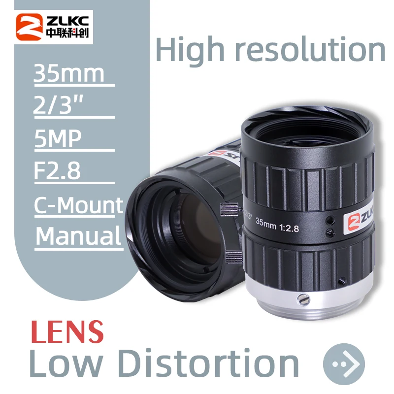 

ZLKC C Mount Lens 35mm Optics Lens F2.8 Low Distortion 2/3'' Lens FA Machine Vision 5MP Industrial Cameras