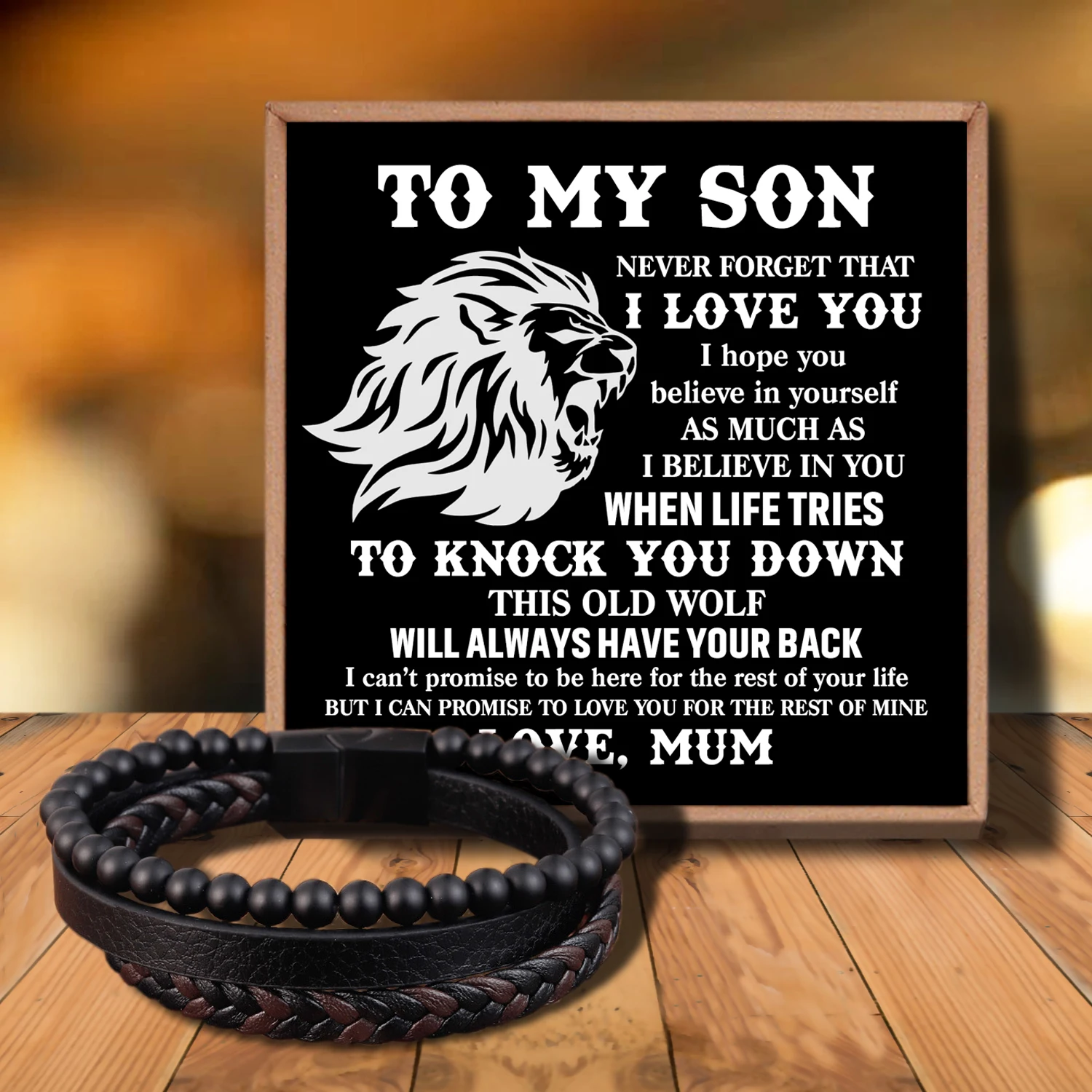 

Sab3053 Mum To My Son Man Beaded Leather bracelet Mixed Leather Lava Stone Beads, Men's Leather Bracelet Genuine Leather