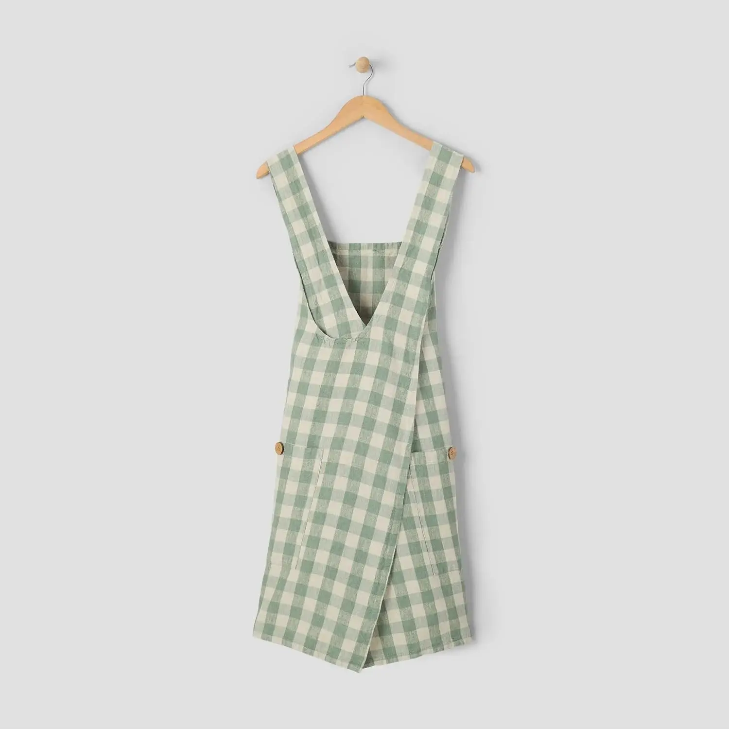 Check Linen Smock Apron, Green