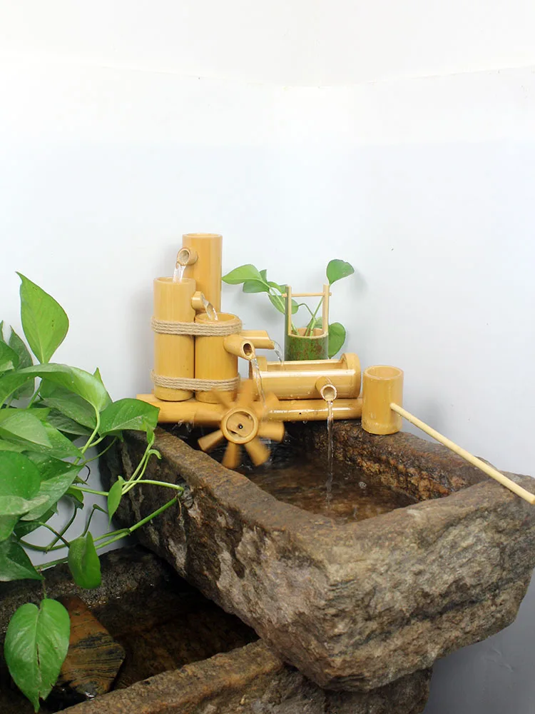 

Bamboo Water Filter Figurine for Fish Tank Landscape with Humidifying Water Wheel