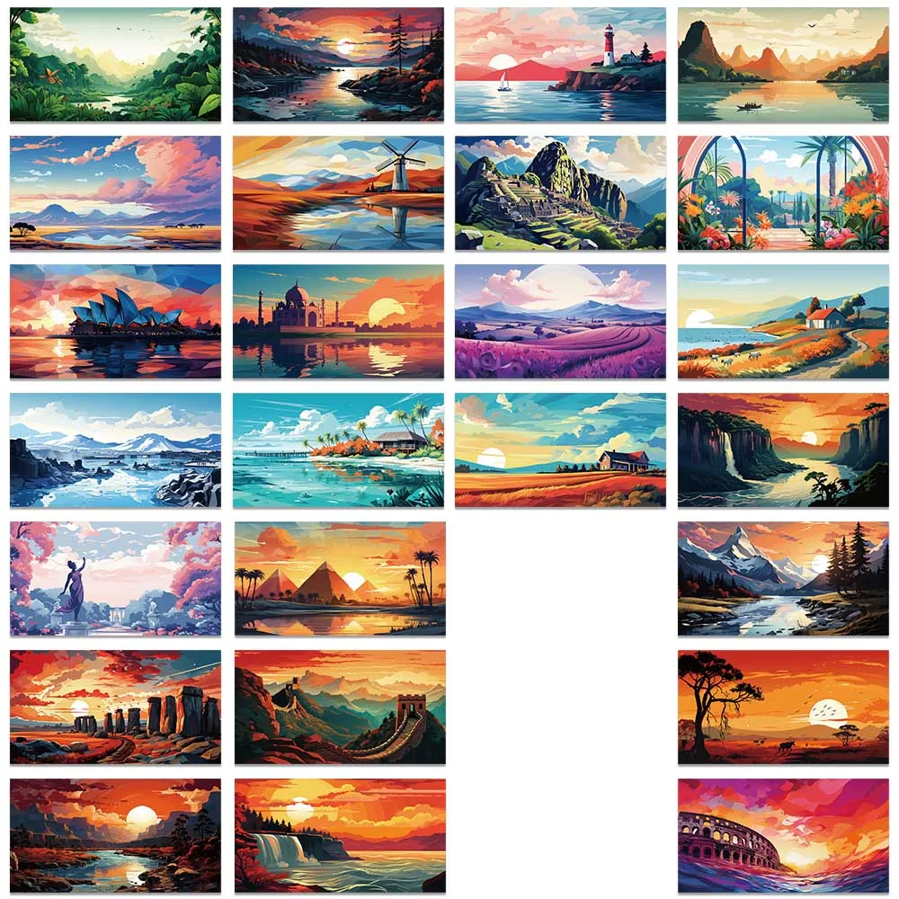 50pcs Waterproof Graffiti Colorful Aesthetic Cartoon World Landscape Stickers For Laptop Water Bottle Luggage Diary Vinyl Decals