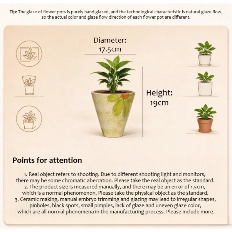 Ceramic flowerpots are fresh, breathable, root-controlled, beautiful, green potted flowerpots are perforated at the bottom.