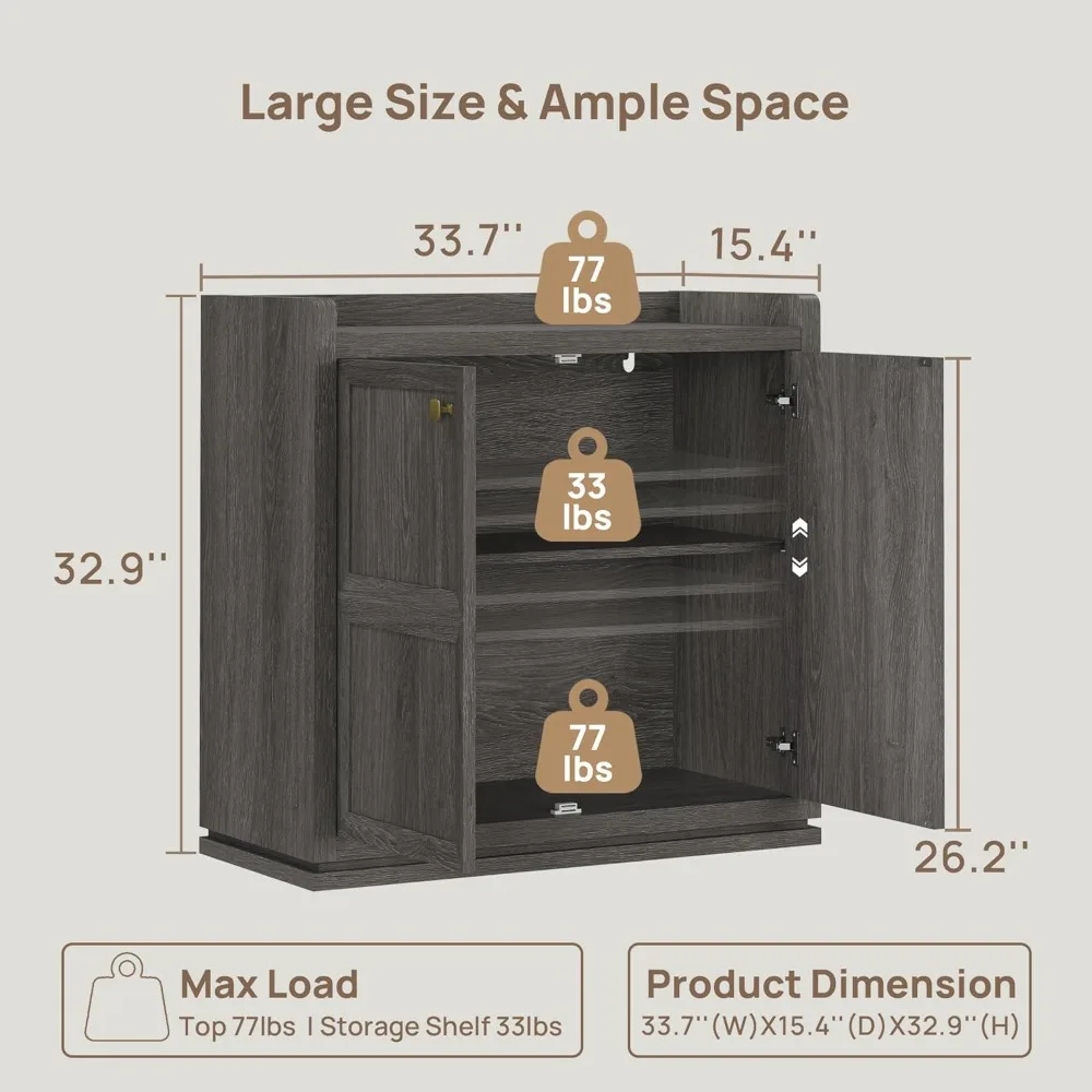 طاولة بوفيه حديثة مع مساحة تخزين وأرفف - أبواب خزانة مميزة مقاس 34 بوصة ومقابض ذهبية #3