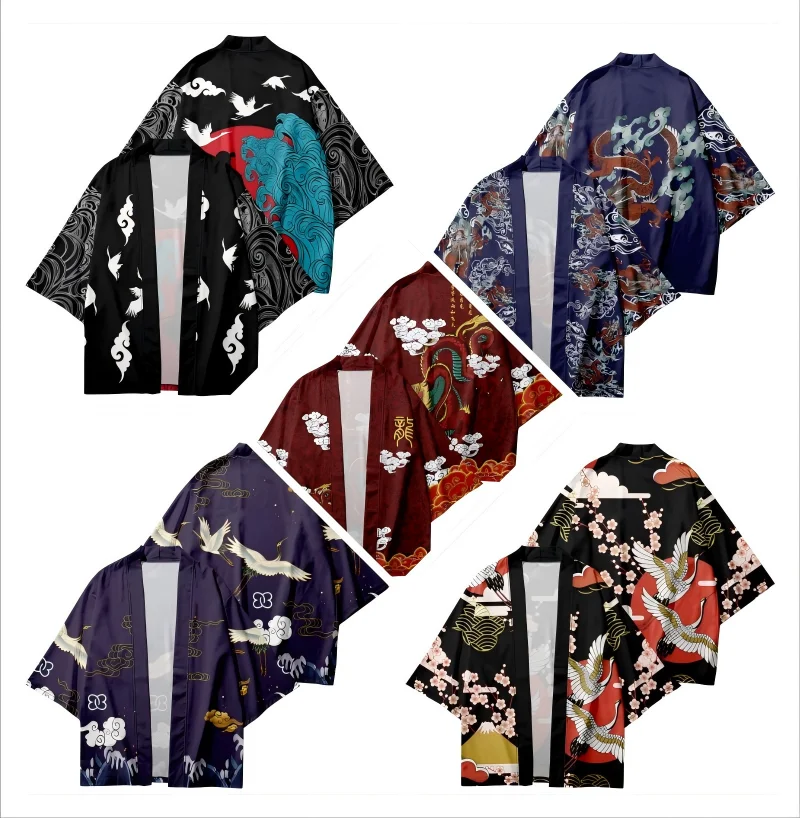 

Japanese Ukiyo Kimono For Men/Women Merch Chinese Dragon Pattern Short Sleeves Beach Shirt Bathrobes Streetwear