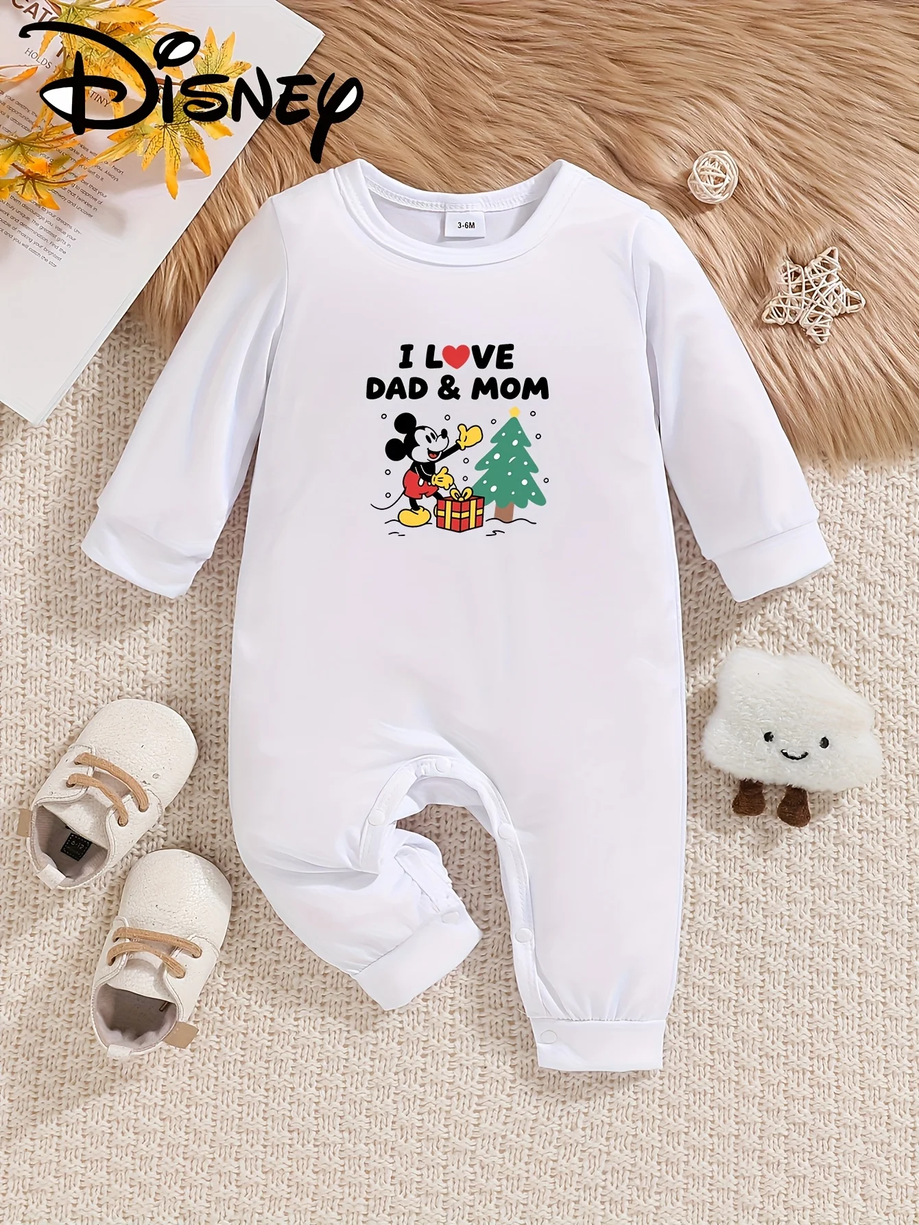 

【Осанторизованный】Детский комбинезон с длинными рукавами Disney Mickey Mouse, милый узор, круглый вырез, мягкий и удобный, можно стирать в машине, подходит для всех сезонов, подходит для уличного ношения