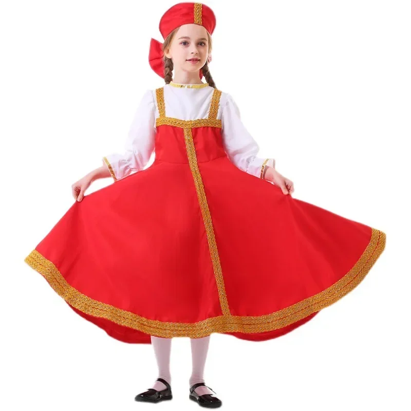 Russian Traditional Sarafan Dress Heritage Costume Kid Girls Ballroom Folk Kokoshnik Outfit School Party For Child 5-12 Year