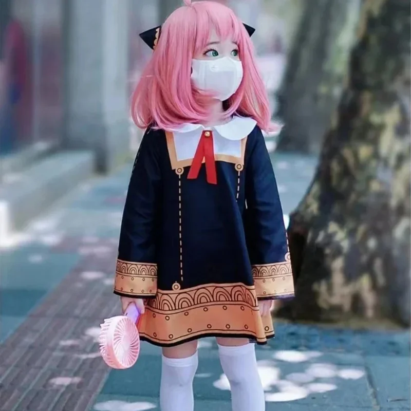 

Anime SPYFAMILY Anya Forger Cosplay Costume Toddler Kids Anya Cospla Kawaii Black Dress Party Clothes Wig Halloween Women Girl