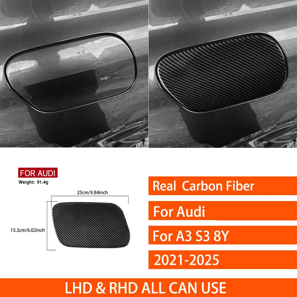 For Audi A3 S3 8Y 2021-2025 Real Carbon Fiber Stickers fuel tank cap Panel Trim Cover Car Accessories Exterior decorative