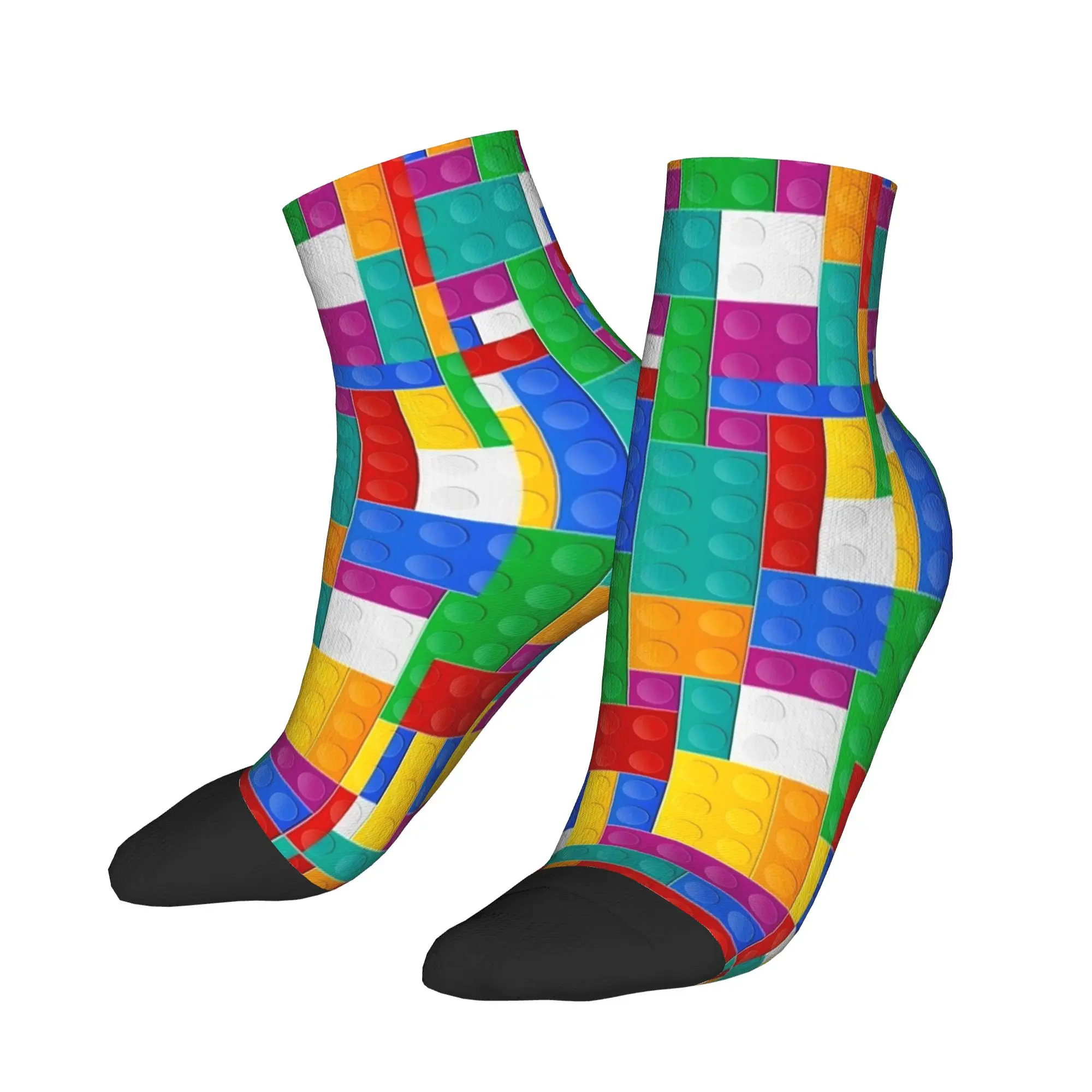 Colorful Building Blocks Toys Print Ankle Socks Fashion Casual Socks Summer Outdoor Sports Design Anti Slip Sock For Adults Men