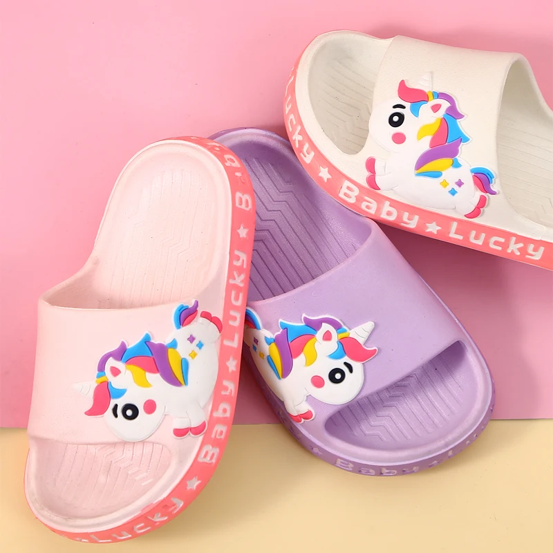 PEYOUR Trendy Cute Cartoon Unicorn Open Toe Slippers For Girls, Breathable Lightweight Wear-resistant Slippers For Indoor Home B