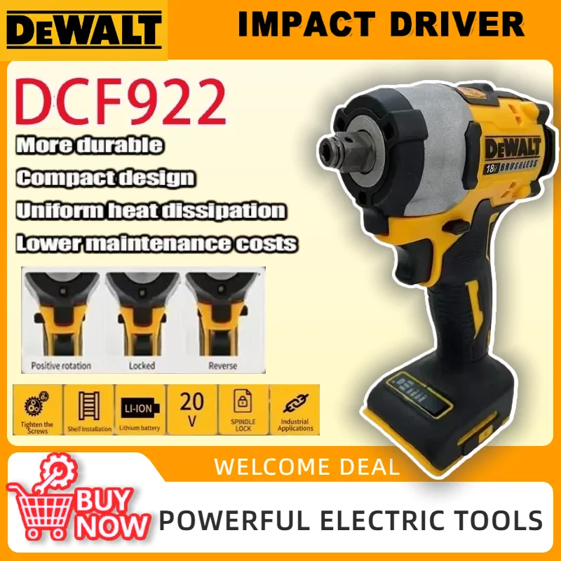 

Бесщеточный ударный гайковерт Dewalt DCF922, 2500 об/мин, высокий крутящий момент 406 Нм, аккумуляторный электроинструмент для батарей Dewalt