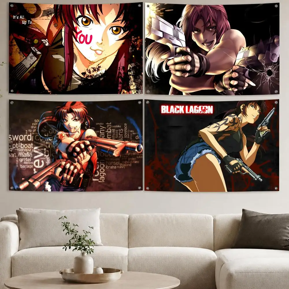 Black Lagoon Flags Aesthetic Wall Tapestry Printed Wall Hanging Living Room Party Outdoor Decor