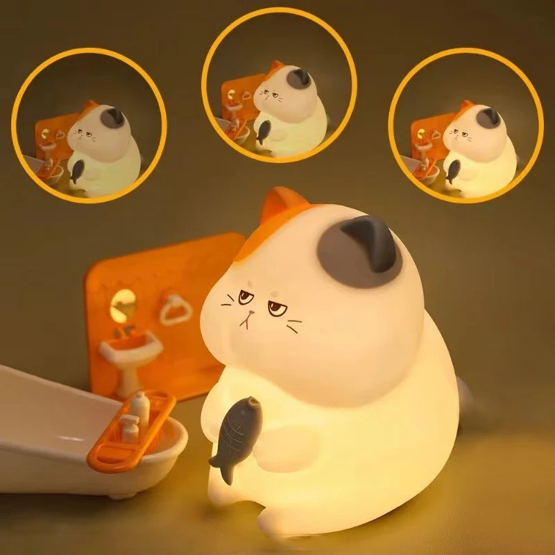 Gato greedy luz noturna usb recarregável quente e rgb berçário lâmpada de dormir kawaii sem fio luzes da noite para decoração do quarto das crianças