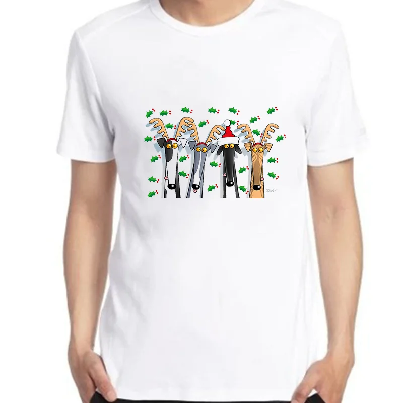 Fashion Graphic T Shirts Christmas Antlers Greyhound Dog Summer Tees Tops Duży rozmiar Koszulka z krótkim rękawem Męska bawełniana koszulka