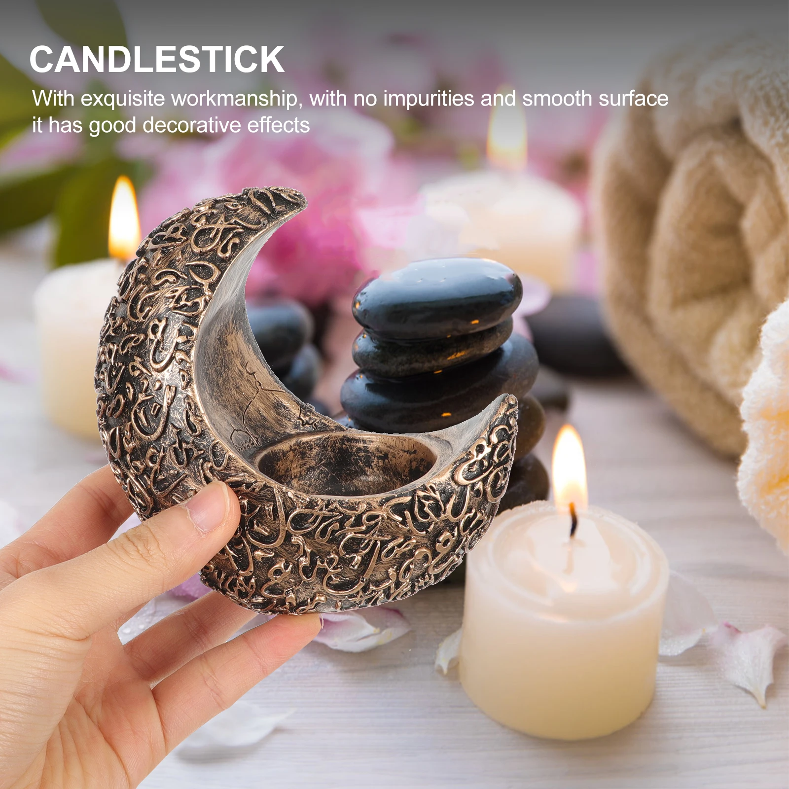

Creative Moon Shaped Holder Desktop Tea Light Holder Ornament Ramadan Festival Decorative Candlestick Elegant