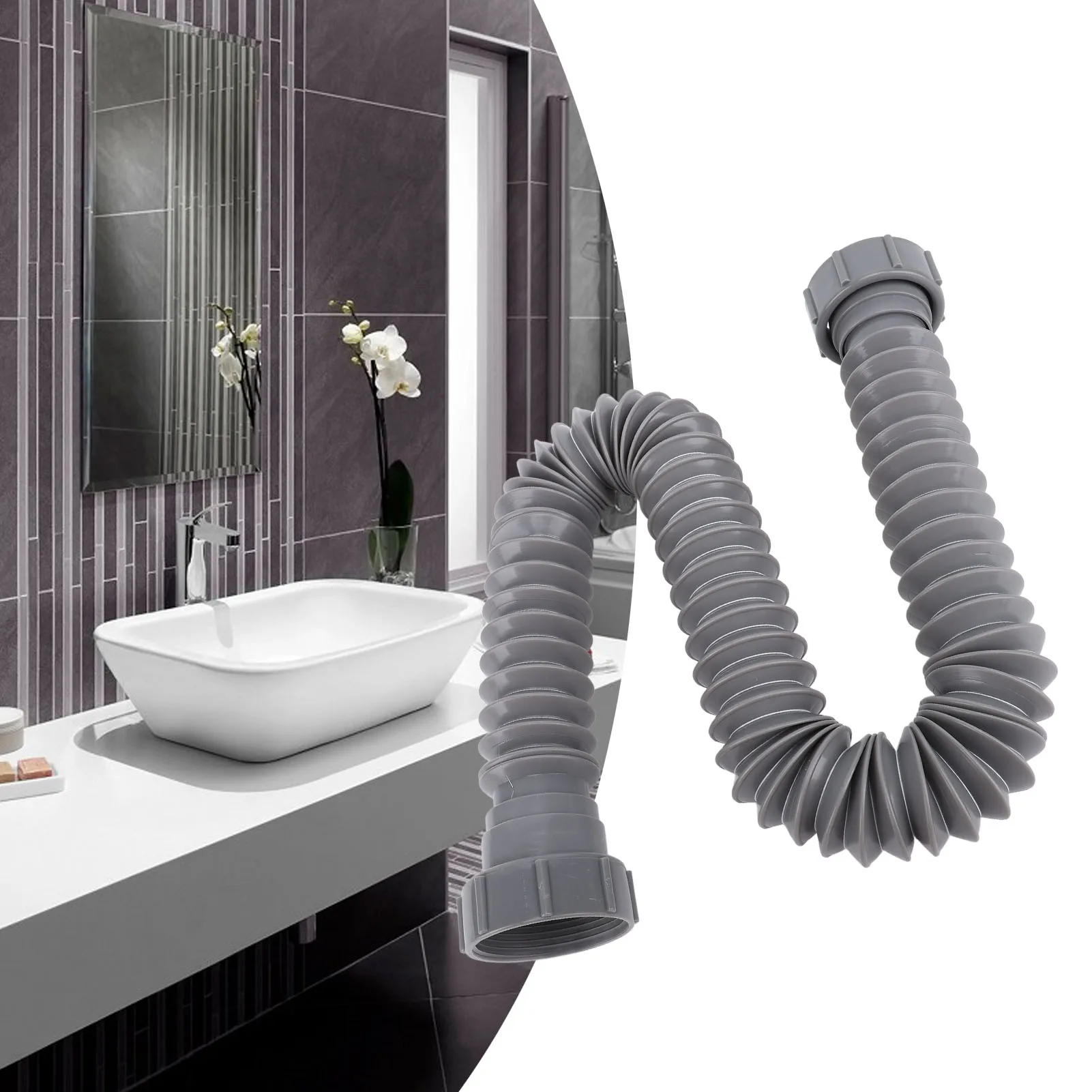 Expandable Flexible P Trap Pipe Kit for Kitchen Sink Drain with Adapter Seal Ring Leakproof Fittings Waste Water Drainage