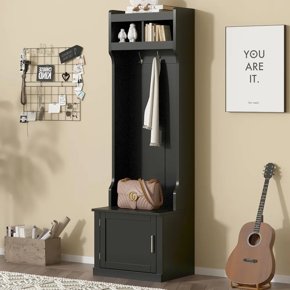 

Coat Rack, Hall Tree with Shoe Bench and Hanging Hooks, Multi-Functional Entryway Coat Rack with Cabinet for Hallway Living Room