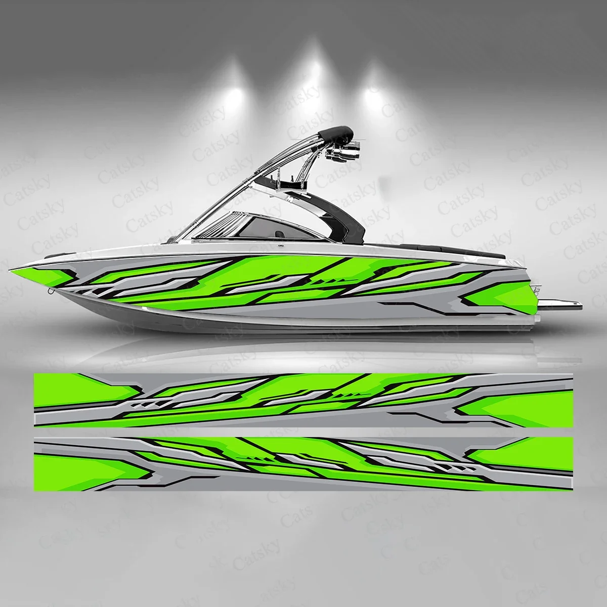 Green Gray Stripe Colorful Boat Sticker Fashion Custom Fish Boat-Sticker Vinyl Waterproof Boat Wrap Graphic Boat Wrap Decal