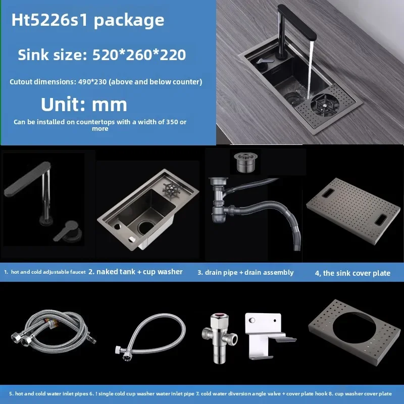 Bar Hidden Handmade Sink Single Sink Mini Stainless Steel Vegetable Wash Basin with Cup Washer Single