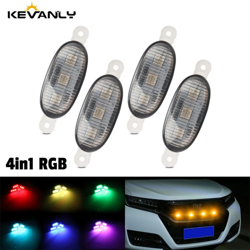 4Pcs/Set Car LED Front Grille Light RGB APP Control DRL Daytime Running Light Warning Indicator for Vehicles Off Road Trunk SUV