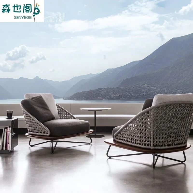 

PYJ outdoor sofa pineapple grid solid wood leisure rattan chair tea table combination waterproof sofa