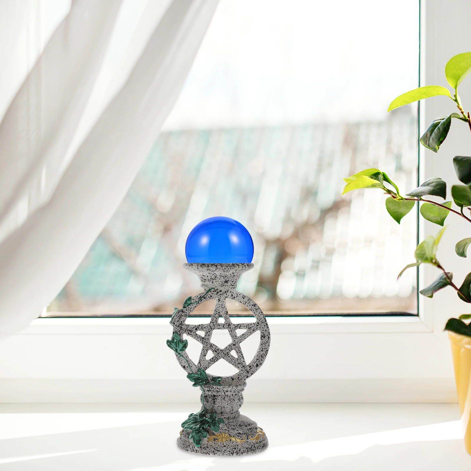 

Pentagram Ornament Crystal Sphere Holder Ball Stand Candlestick Base Resin Display Stand Home Decor Lightweight Stone