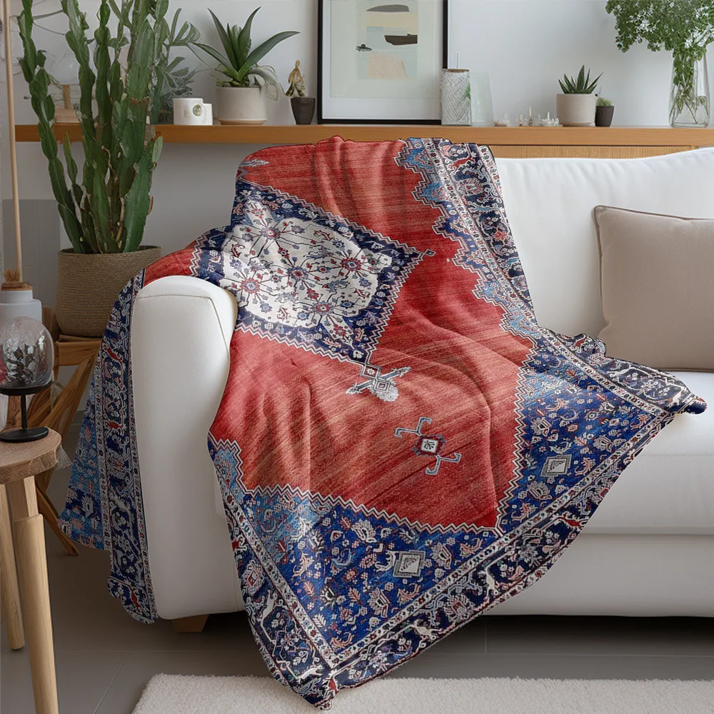 Turkish Kilim Vintage Red Blue Shag Rug Traditional Handmade Area Carpet Home Decor Cushion Cover Blanket