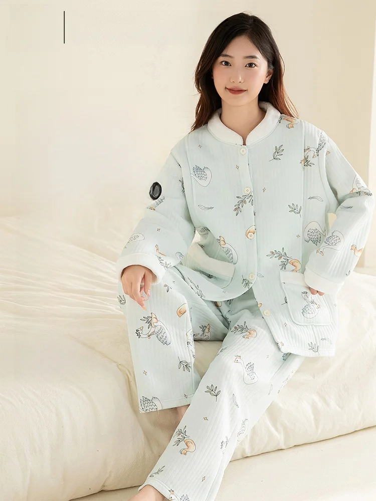 Pregnant Women's Cotton Sleepwear Home Clothes Set Air Cotton Style Autumn Winter Maternity Nursing Clothes Soft Breathable