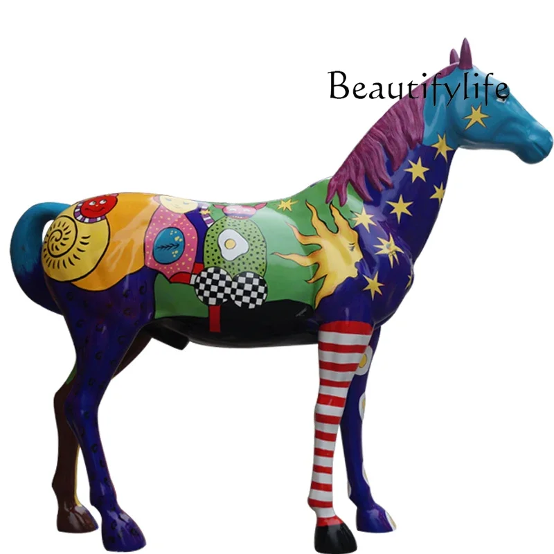 

Fiberglass Resin Painted Horse Sculpture Hotel Restaurant Art Decoration Horse Floor Ornaments