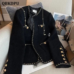 Chaquetas Vintage negras para mujer, Tops clásicos elegantes, Abrigos sueltos de cuello redondo, moda coreana, Blusas de manga larga, otoño e invierno, nuevo