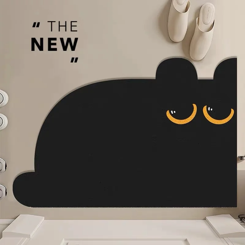 Household Floor Mat Cute Black Cat PVC Anti Slip and Dirt Mat At The Bathroom Entrance Kitchen Mat