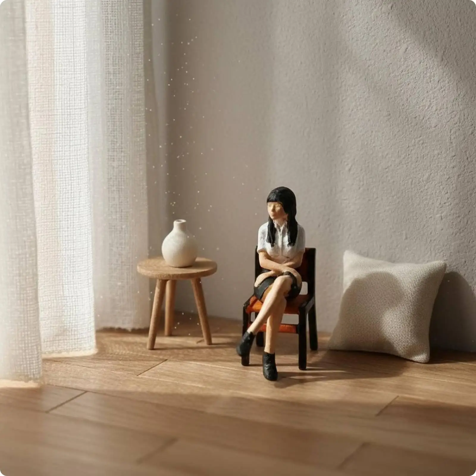 Seated Woman Figurine Display Piece Mini Sitting Lady Statue High Realism