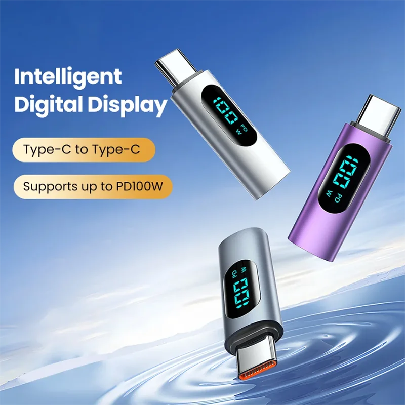 PD100W Fast Charging Type C OTG Adapter Digital Display Type-C Male to Type-C Female Connector For Cell Phones Laptop Macbook