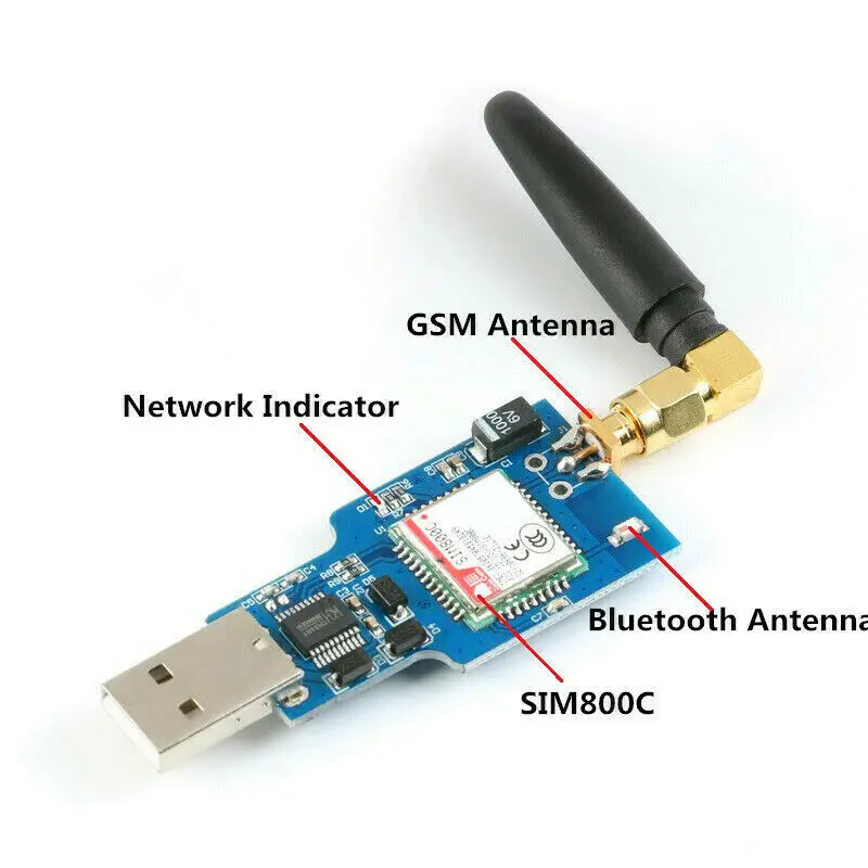 USB To GSM Module Quad-Band GSM GPRS SIM800C Module For Bluetooth SMS Messaging With Antenna