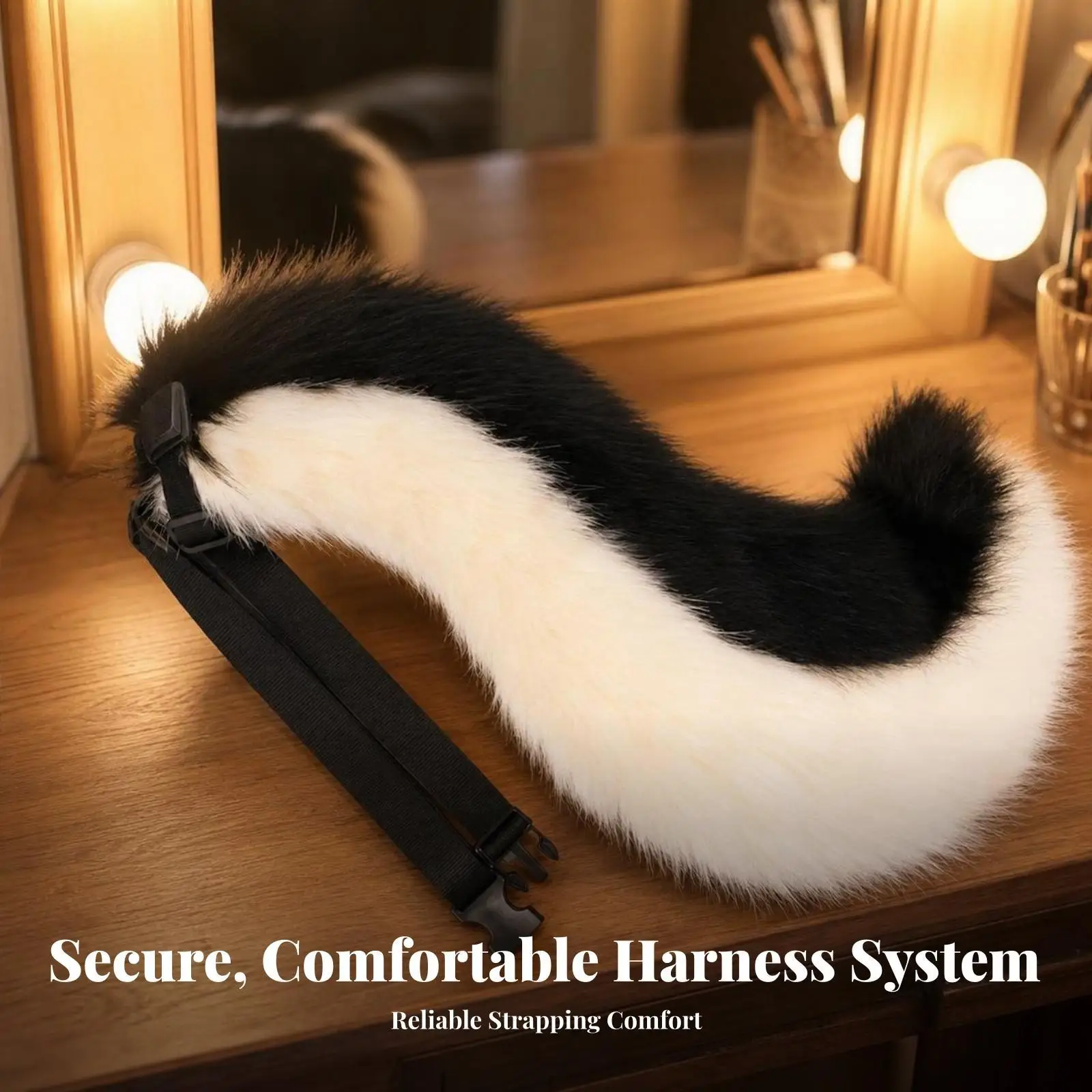 Voluminous Cosplay Tail with Strap | Curved, faux pelt Tail, for Conventions