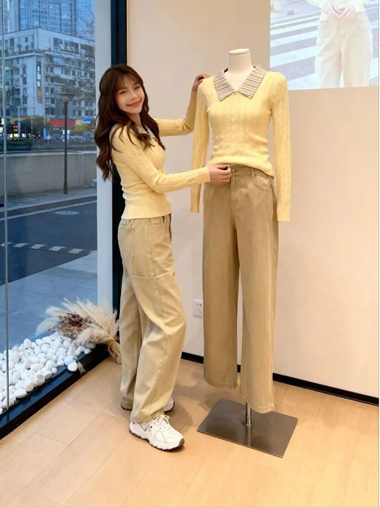 

Корейский вязаный свитер с длинными рукавами для женщин, осенне-зимний, с эффектом двухслойности, красивый топ с имитацией двух частей