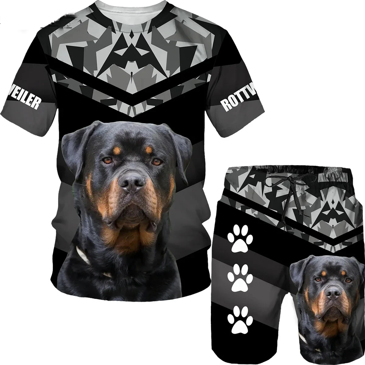 Rottweiler Dog 3d Printed T-shirt Shorts Set Male Summer Sportwear Casual Men\'s Tracksuit Fashion Men\'s Clothing S