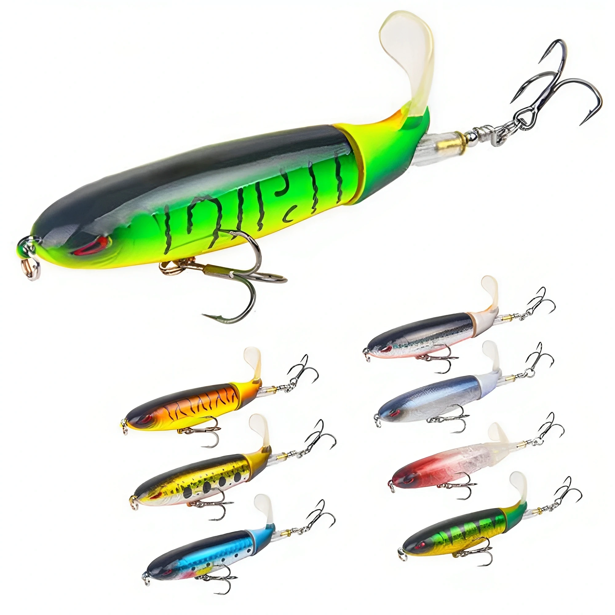 1 Stück Topwater Whopper Angelköder, harter Köder, Crankbait-Popper mit rotierendem Schwanz für Barsch und Karpfen