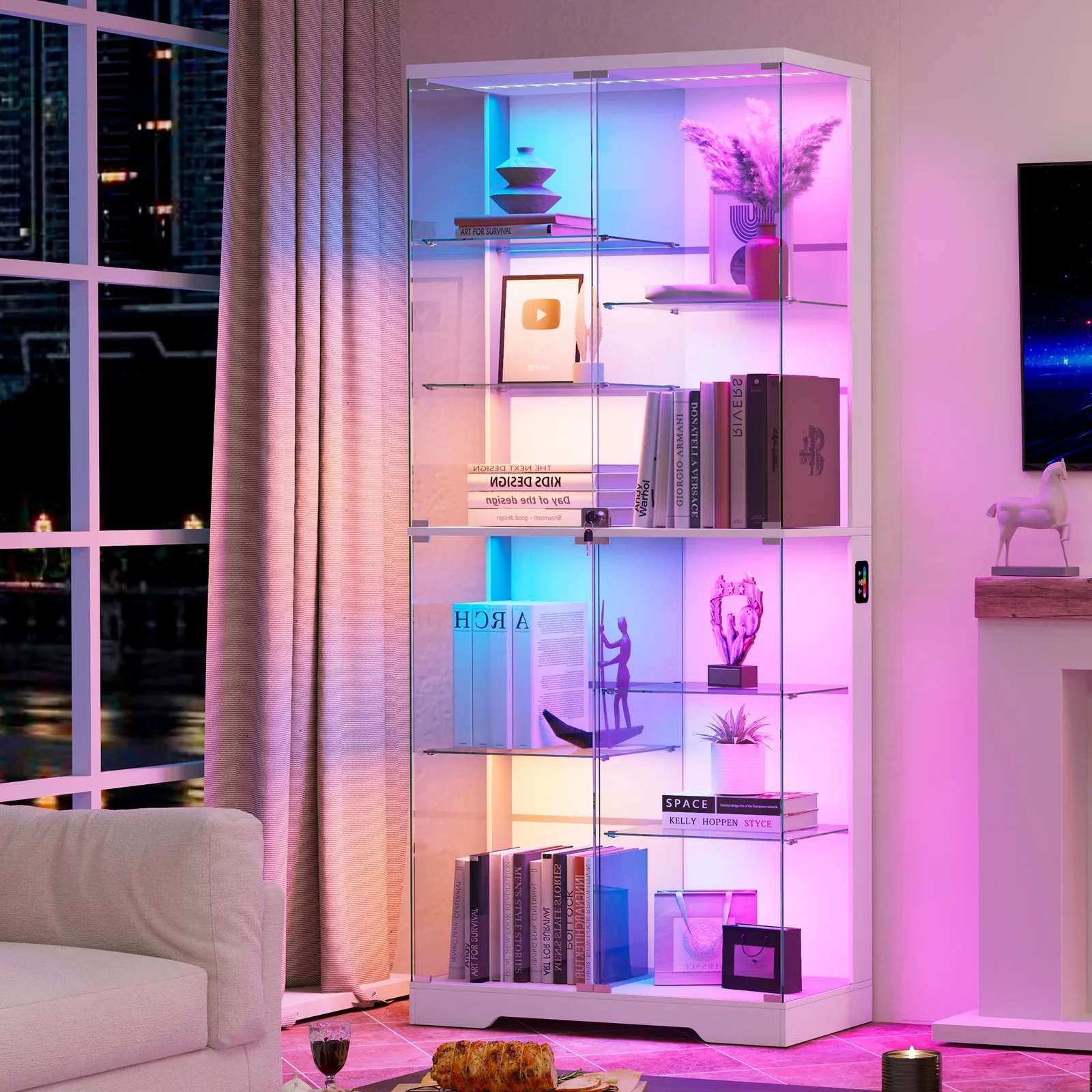 71” Display Cabinet with Glass Doors, Large Tall Display Case with 10-Tier Shelf