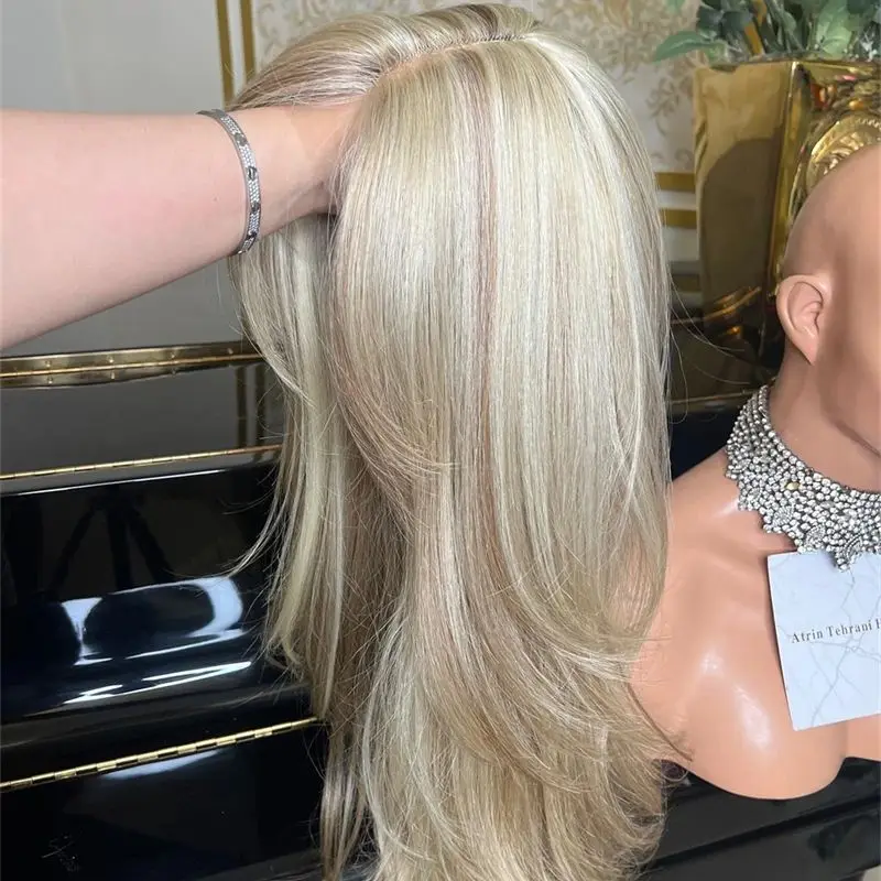 

Длинный прямой парик Светло-золотистый блондин HD Парик фронта шнурка Хорошее качество Синтетический парик шнурка для ежедневного использования на вечеринке Хэллоуин Косплей