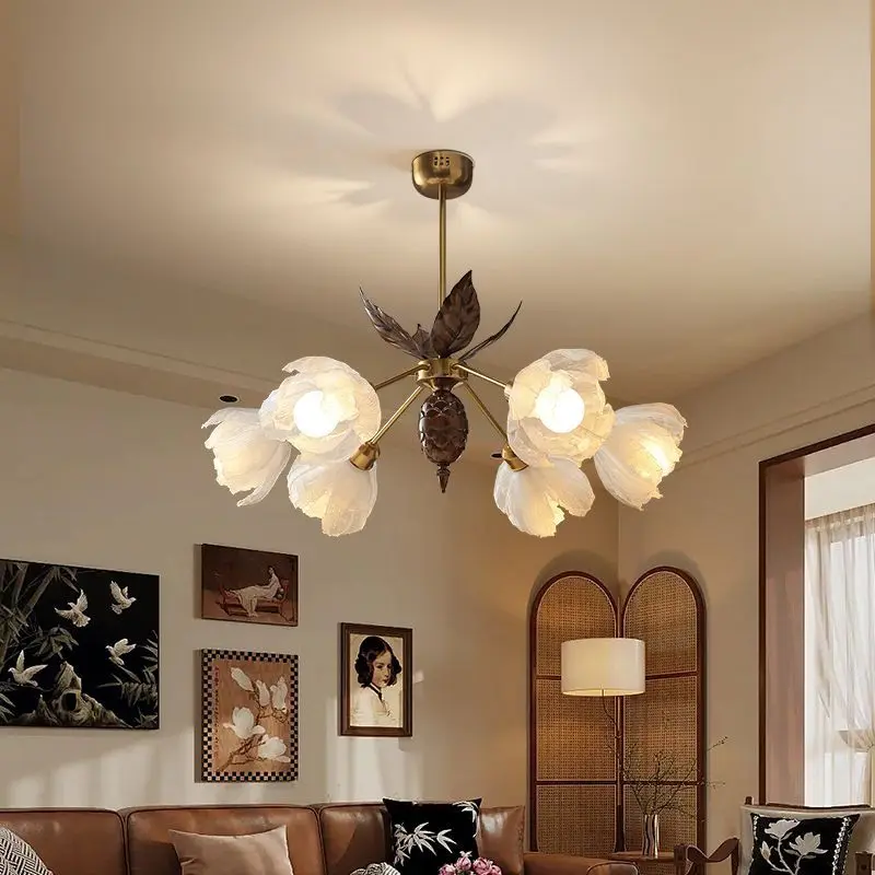 

Retro design chandeliers for bedroom medieval petal creative modeling lamp art personalized American hanging pendant lamp