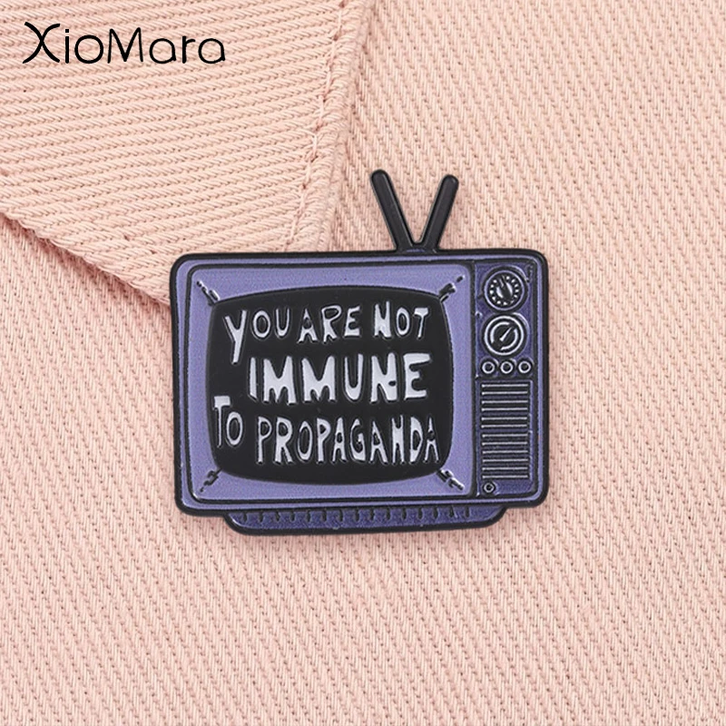 Retro Old TV Badge You Are Not Immune To Propaganda Enamel Pin Critical Thinking Quote Brooch Bag Decor Jewelry Gift for Friends