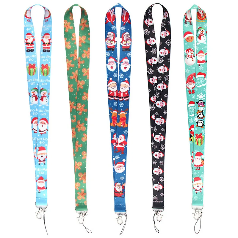 1pc Christmas Lanyard Cartoons Phone Strap ID Card Holder Neck Strap Decorative Keychain Cord Name Badge Holder