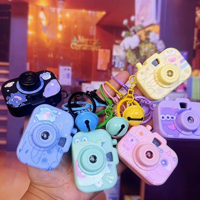 1Pcs Cute Cartoon Monster Mini Camera Toy Pendant Fun Kids Simulation Luminous Projection Toy Keychain Backpack Key Pendant Gift