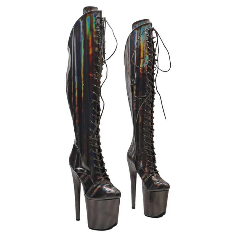 Leecabe 20CM/8inches Holographic PU Upper Young Trend Fashion High Heel Platform Party Stripper Heel Pole Dance Boots