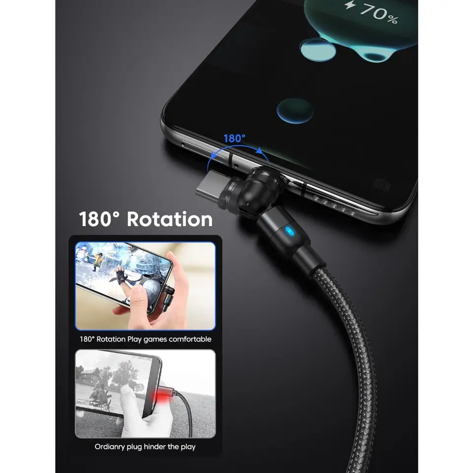 AUFU 540 Rotate Magnetic Type C Cable 3 in 1 Fast Charging Cable For iPhone Xiaomi Samsung Huawei Micro USB Magnet Charge Wire - 4
