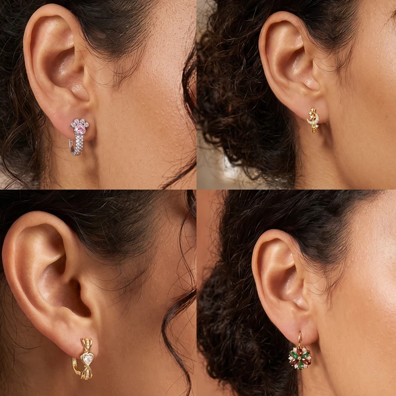 925 Sterling Silber Creolen Pfotenabdruck Blumenstrauß Kleeblatt Lavendel Fisch Bunter Schmuck Geschenk für Frauen und Mädchen – Detail 1