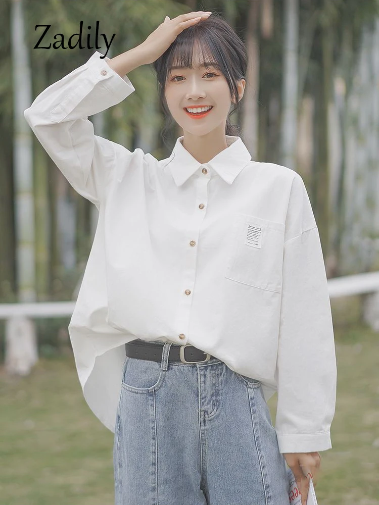 2024 Autumn Long Sleeve Women White Basic Shirt And Blouse Korea Style Patchwork Tops Woman Button Up Clothing Female Tunic